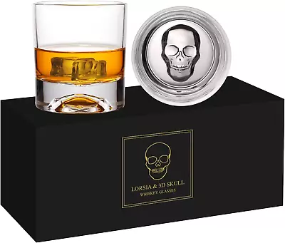 Skull Whiskey Rocks Glass Crystal Bourbon Glasses Set Of 2 In Gift Box - 10 Oz • $17.88
