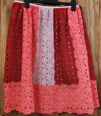 Manoush Pink & Red Jupe Triade Crochet Skirt Bnwt. Size UK 14. EU 42. • £30