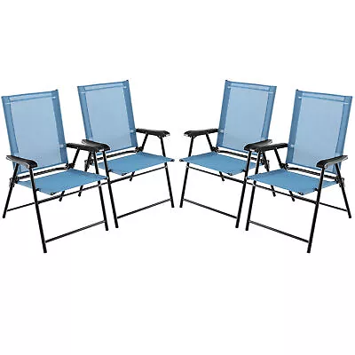 Set Of 4 Patio Folding Chairs Outdoor Portable Pack Lawn Chairs W/ Armrests Blue • $134.99