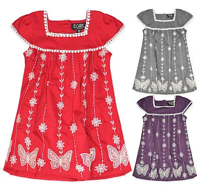 £4.99 • Buy Girls Dress Short Sleeved Floral Cotton Party Dresses Kids New Age 2 - 9 Years