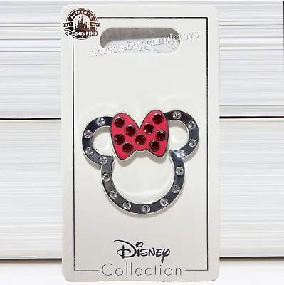 Disney Parks - Minnie Mouse Jeweled Silver Icon With Red Bow - Pin • $14.99