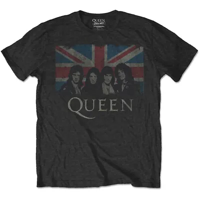 Official Queen T Shirt Union Jack Black Classic Rock Band Tee Freddie Mercury • £12.99