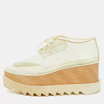 Stella McCartney Off White Faux Leather And PVC Elyse Platform Derby Sneakers • $172.20