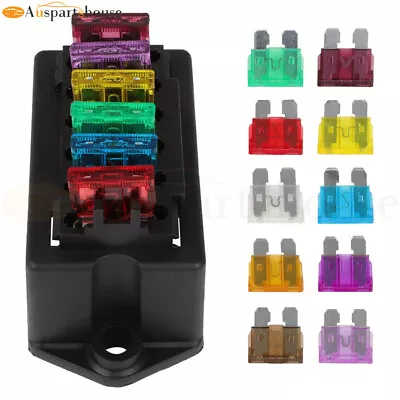 6 Way Fuse Holder Box 10 Blade Free Fuses Universal For Car Boat Marine 1A-40A • $10.99