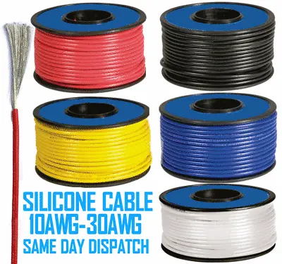 Flexible Soft Silicone Wire Cable 10/12/14/16/18/20/22/24/26/28/30 AWG  • £6.75