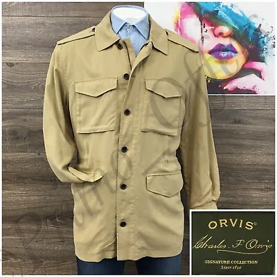 Orvis Mens Casual Safari Jacket Sport Coat Size L Linen Lyocell Multi Pockets • $149