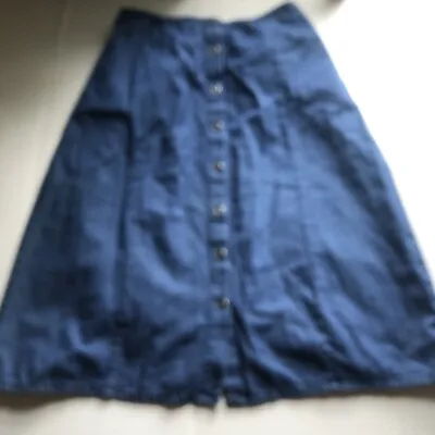 The Vermont Country Store Blue Jean Button Front MIDI Skirt Sz L A3036 • $22