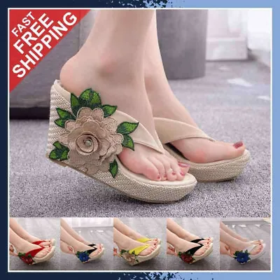 Sandalias De Cuñas De Plataforma Para Mujer Zapatos Flores Verano Moda Casual • $29.87