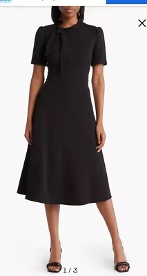 Maggy London Short Sleeve Necktie Midi Dress Classic Retro Inspired Staple Size2 • $31.25