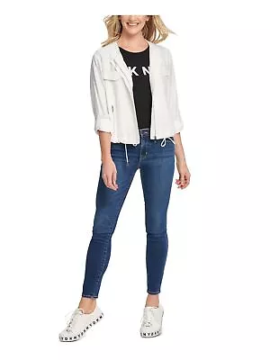 DKNY Womens Ivory Pocketed Zippered Roll-tab Sleeve Bomber Jacket XS • $13.99