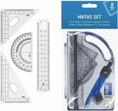 £2.20 • Buy 🔥Maths Geometry Set Compass Ruler Protractor Pencil Sharpener Box School Home 