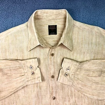 Scott Barber Shirt Mens Khaki Beige Button-Up Long Sleeve Luxury Linen Hong Kong • $15.64