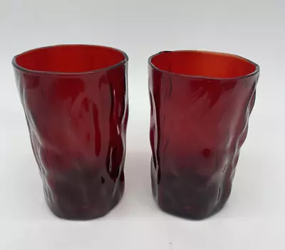 Morgantown Juice Glasses  Ruby Red Crinkle Flat Juice Glass Crinkle Ruby Vintage • $17