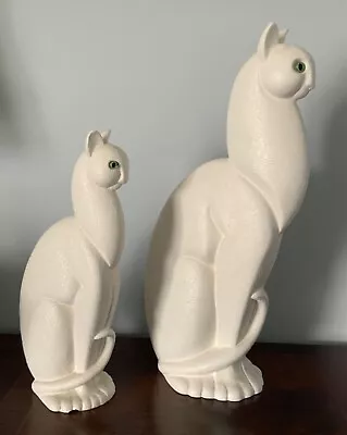 Mid Century Modern Royal Haeger White Textured Cats… Set Of Two… • $298