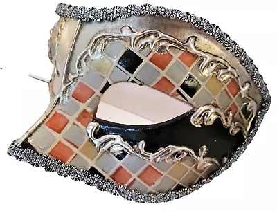 Mar100m Handmade In Italy Masquerade Papier Mache Party Eye Mask Black/silver. • £26.50