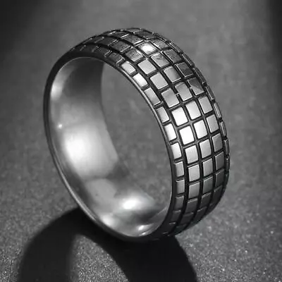 Retro Silver Color Stainless Steel Ring Motorcycle Tire Wedding Bands Rings Men • £9.55