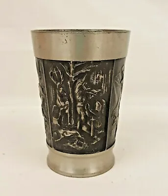 Fein Zinn Pewter Cup Depicting Boars Stags & Hunter 12 Cm • £9.99