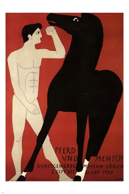 Horse And Man Exhibit VINTAGE ART POSTER Ernst Keller Switzerland '56 20x30 • $9.99