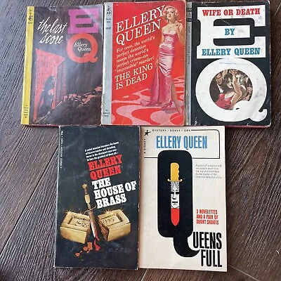 ELLERY QUEEN Lot Of 5 Vintage Paperback Books 1960s Mystery Suspense Pulp • $15