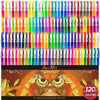 Gel Pens For Adult Coloring Books Aen Art 120 Gel Pen Set With 40% More Ink Ar • $24.82