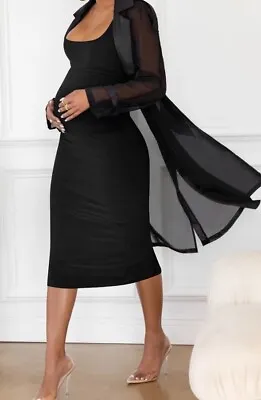 Club L Maternity NO COMPROMISE BLACK MATERNITY BELTED TRENCH COAT Organza Nwot • $50