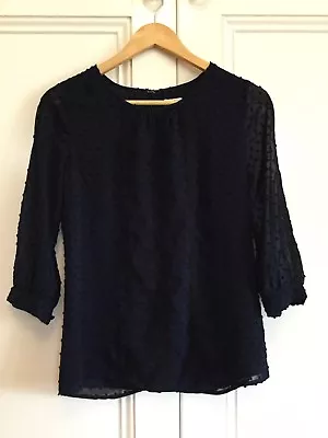 J Crew Size 0 ( Australian Size 4) Ladies Sheer Navy Spotted Top • $29