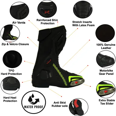 Mens Motorcycle Racing & Sport Boots Comfort Waterproof Shoes CE Yellow UK8 • $62.16