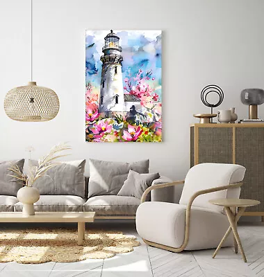 Watercolour Lighthouse Canvas Paint Picture Framed Wall Art Print Home Deco • £14.99