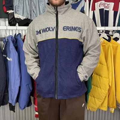 £28 • Buy Starter Wolverines College Fleece Y2K Full-Zip Outdoor Jacket, Navy Blue, Large