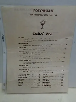 $24 • Buy 1964 1965 New York World's Fair POLYNESIAN MENU Tiki Restaurant Vintage OLD Food