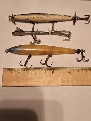 Vintage Fishing Lures Lot Of 3 Depose France Wood With Propellers  • $13