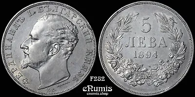 BULGARIA Ferdinand I 5 Leva 1894 XF+ • $179.55