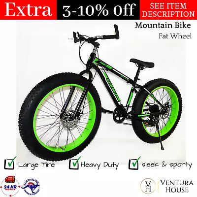 Heavy Duty Fat Wheel Mountain Bike Large Tire Premium Push-Button Speed Bicycle • $479.03