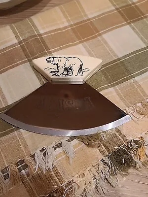 VINTAGE Alaska Ulu Curved Knife Scrimshaw Handle With Bear Stainless Steel Blade • $17.30