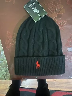 Ralph Lauren Polo Unisex Winter Beanie Hat In Black With Red Pony • £25