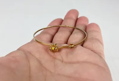 Vintage Bangle Cuff Bracelet Dainty Small Child’s Gold Tone Metal Flower W/ Bee • $12