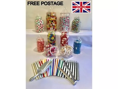 Mixed Plastic Sweet Jars X10 100 Bags Scoop Tong DIY Candy Buffet Wedding Party • £17.99