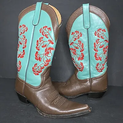 Lane Floral Embroidered Cowgirl Boots Western Womens Snip Toe Brown - Sz 8 EE • $80