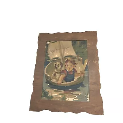 Vintage Print 3D Embossed Relief Pyruts Boy Dog In Boat 23205 • $9