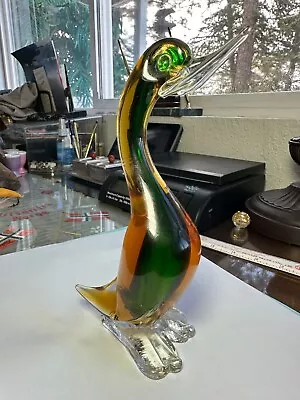 Vintage Murano Italy Venetian Art Glass 7-5/8  Duck Amber And Dark Green • $34