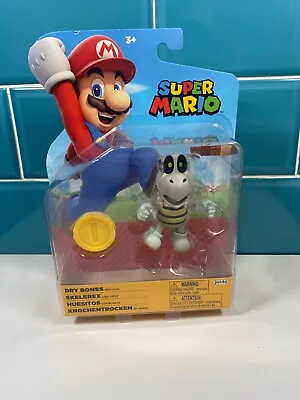 New Super Mario Dry Bones + Coin Figure Toy 4” Inch Jakks Pacific 2023 Sealed • £21.95