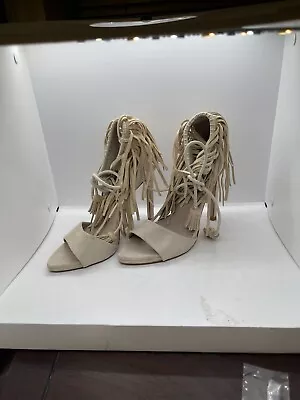 ZARA BASIC Collection Ivory Leather Suede Fringed Shoes Stilettos 38 US 8 • $31.98