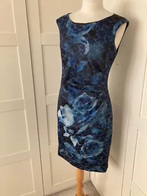 BLUE STRETCH UNIQUE JACQUARD Dress Size 12 • £3.99
