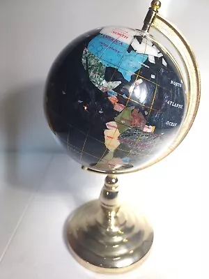 Miniature Spinning Inlaid World Globe With Stand Blue W/ Mother Of Pearl • $39.80