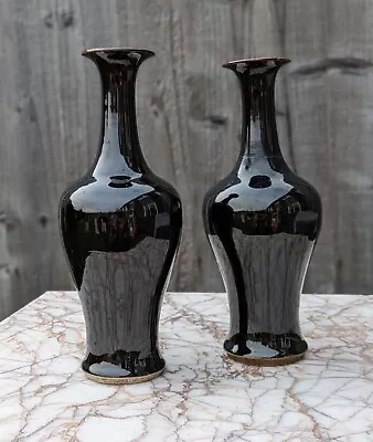 Chinese Antique Porcelain Pair Mirror Black Vases Monochrome 18th Century QING • £11.50