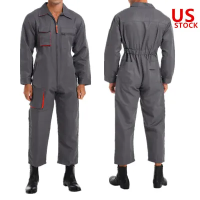 US Men Workwear Long Sleeve Coveralls Cargo Jumpsuit Mechanic Protecting Uniform • $33.78