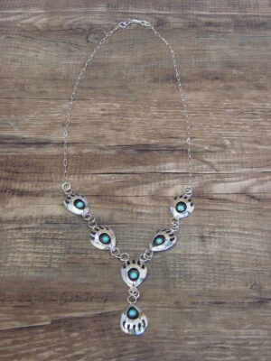 $97.99 • Buy Navajo Indian Sterling Silver Turquoise Bear Paw Link Necklace