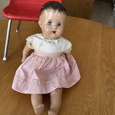 Vintage 18” Compo Cloth Stuffed Doll With Squeak-Cry-Open Shut Eyes • $12