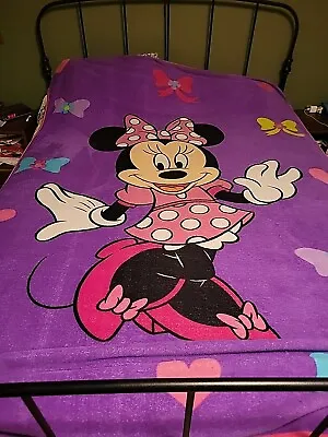 Large  Minnie Mouse Throw Blanket 60  X 80  Purple Dance Fleece Full Size Bed • $20