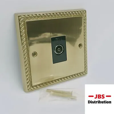 Kingsway KG903B Roped Polished Brass 1 Gang Coax TV Socket Outlet Black Insert • £4.25